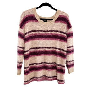 Torrid Pink Striped V Neck Fuzzy Eyelash Sweater Women's Plus Size 00